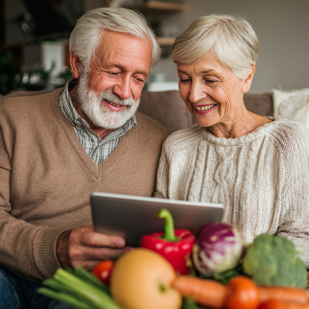 Older adults reviewing personalized meal plan on tablet